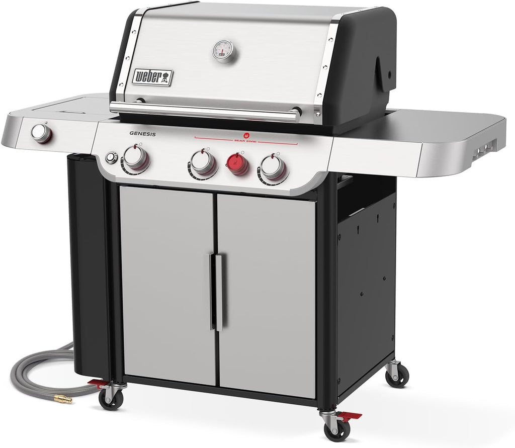 Weber Genesis S-335 Natural Gas Grill for Outdoor Cooking, Stainless Steel, 3 Burners and 1 Side Burner – Stainless Steel Cooking Grates, PureBlu Burners & Sear Zone