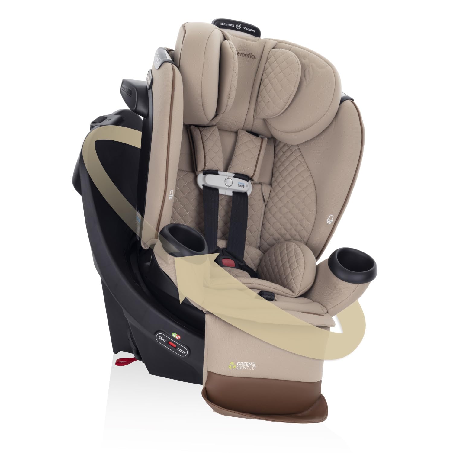 Evenflo Revolve360 Extend All-in-One Rotating Car Seat with Green & Gentle Fabric (Travertine)