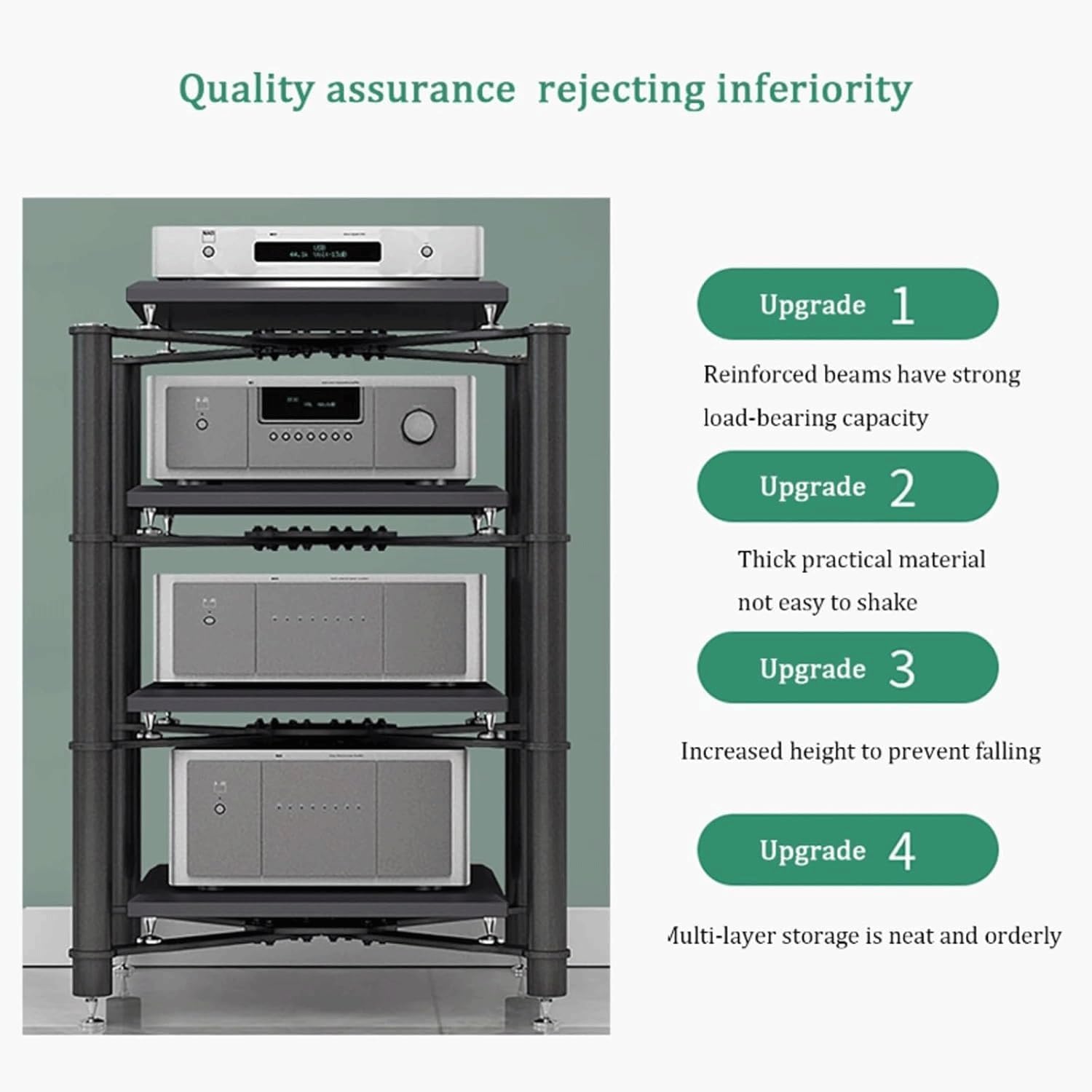 Audio Rack Stainless Steel Stereo Rack Audio Equipment Rack Audio Open Rack Cabinet Audio-Video Shelving with Shock-Absorbing Feet(Silver,1 Tier)