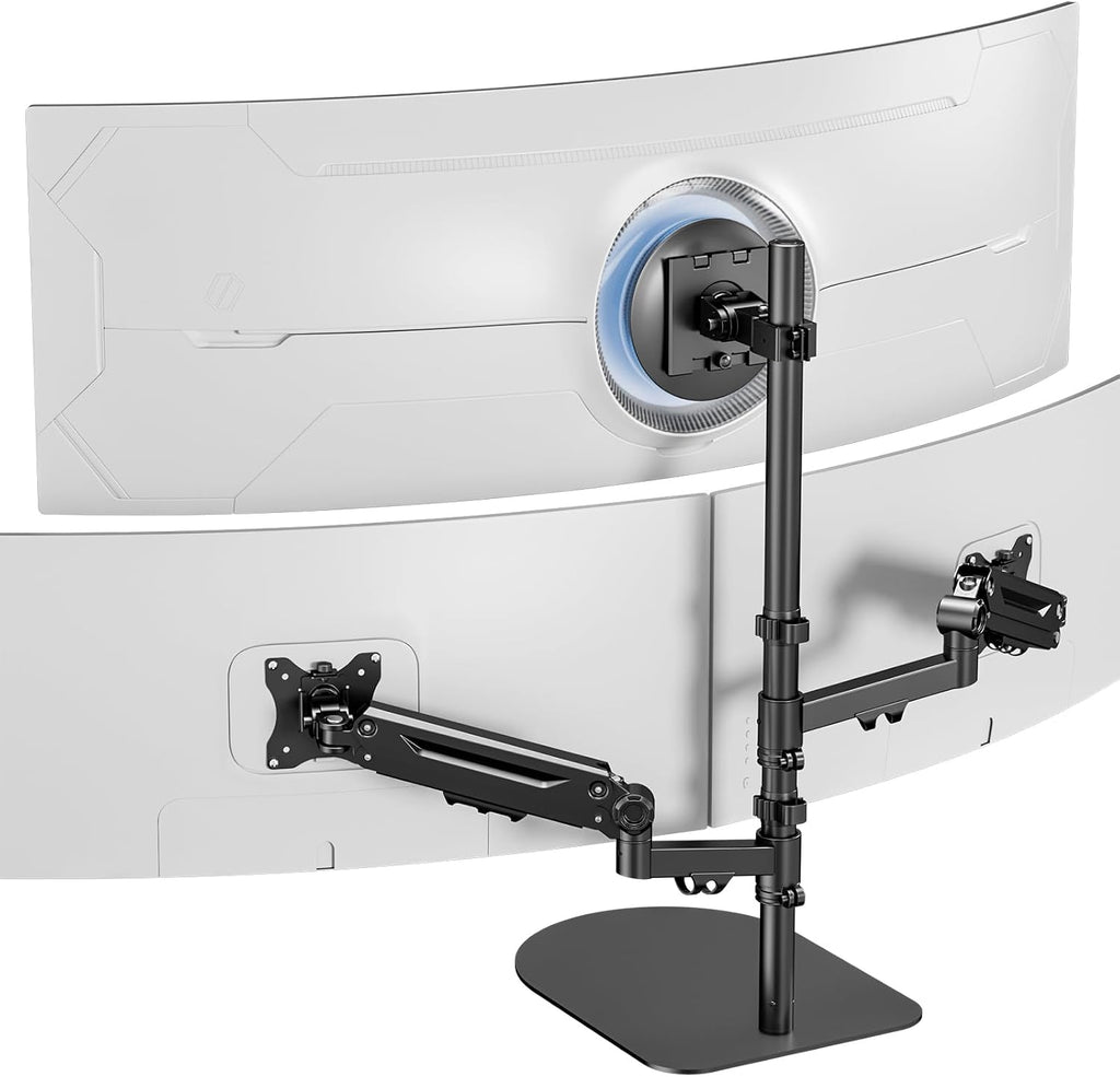Triple Monitor Stand Up to 49 inches,Fully Adjustable Triple Monitor Mount with Gas Spring,Free Standing 3 Monitor Desk Stand Mount with Base and Cable Management,Holds 44 lbs,Black