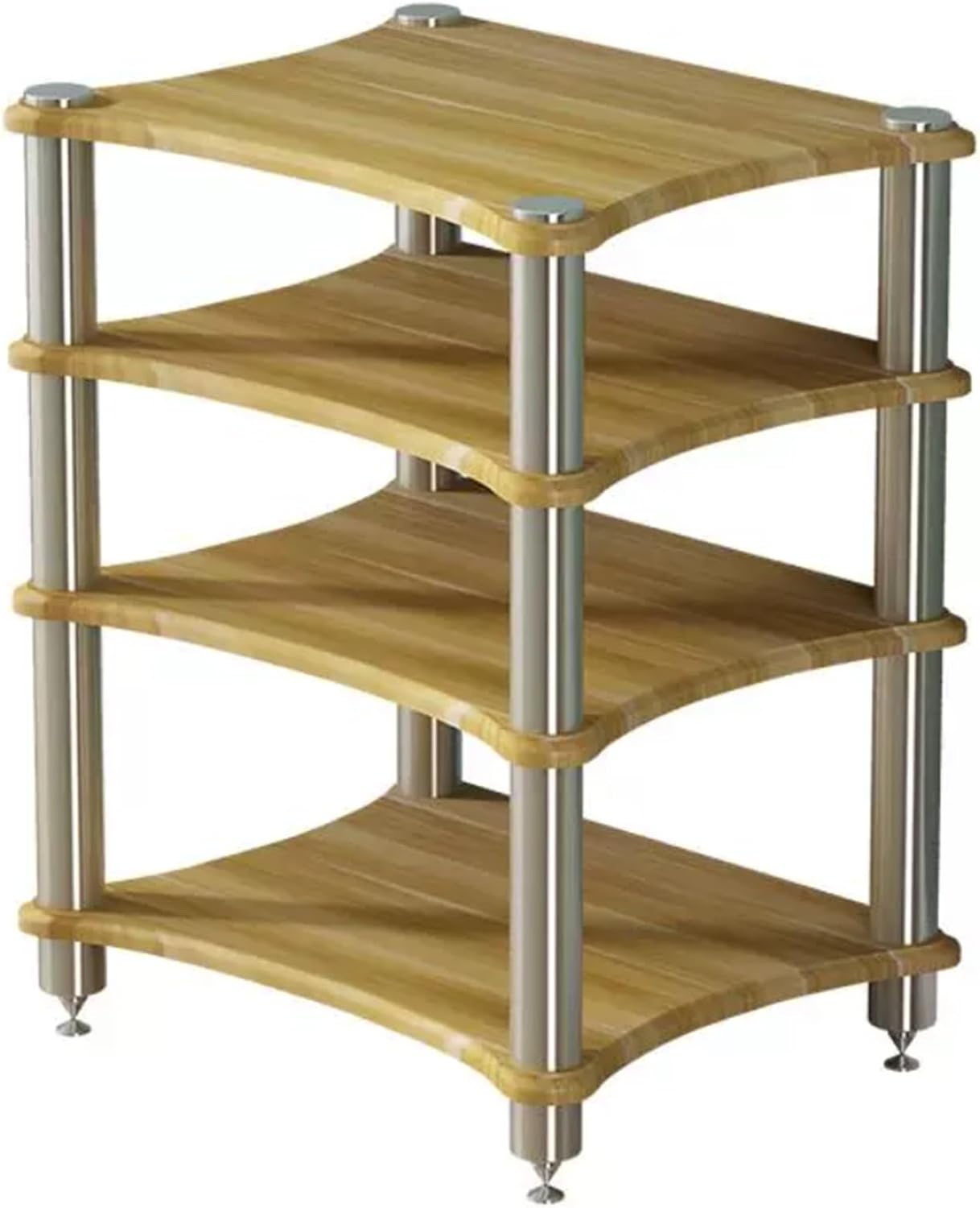 4 Tier HiFi Audio Rack for Amplifier Receiver Turntable, Heavy Duty Speaker Equipment Stand with Spikes, AV Component Storage Cabinet, Media Console for Home Theater(Wood)
