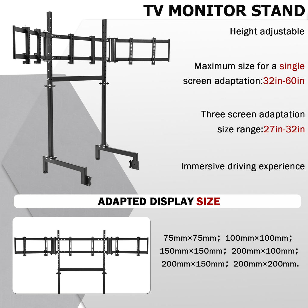 Suppllueer Racing Simulator Triple Monitor Stand Adjustable for 24-32 Inch Screens Triple-Screen Display Stand Compatible with Round Tube Cockpit