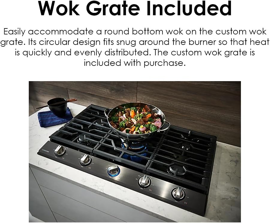 SAMSUNG 30' Built In Smart Gas Cooktop with 22K BTU Dual Power Burner, 5 Burners, Stainless Steel, NA30N7755TS/AA