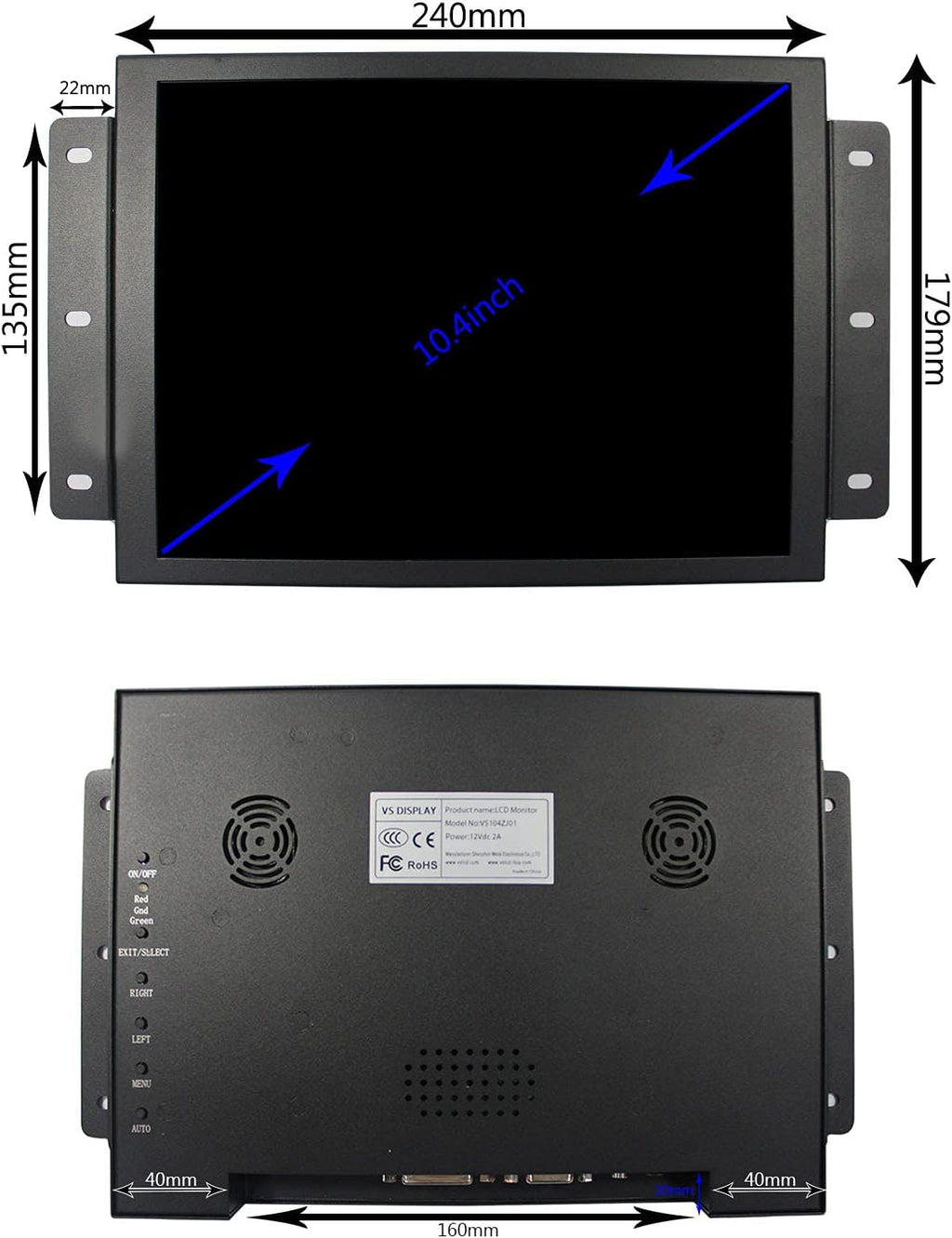 VSDISPLAY 10.4 Inch 800x600 LCD Touchscreen Monitor Portable 10.4'' VS104ZJ01 as Extra Display with DVI VGA Ports,Built-in Dual Speakers