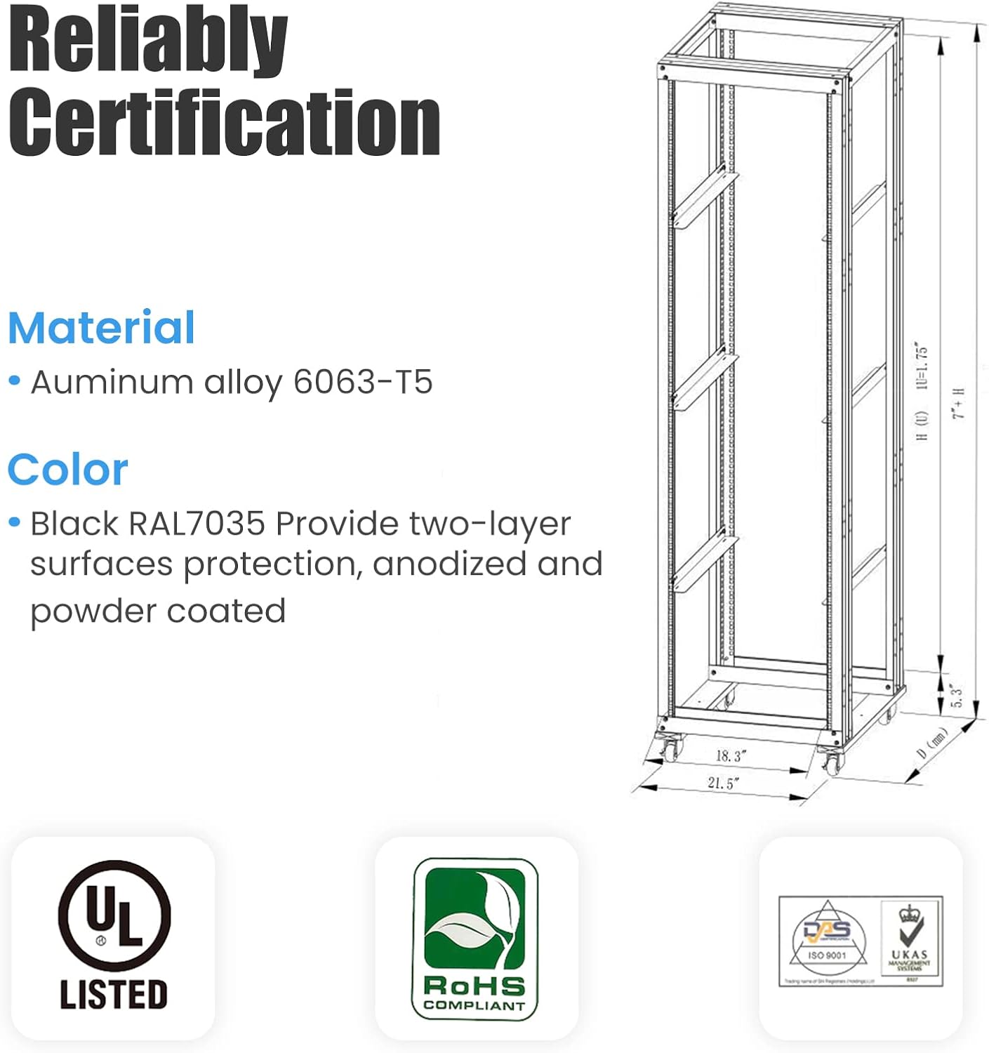 15U 4 Post Open Frame 19inch Server/Audio Steel Rack 22inch Deep