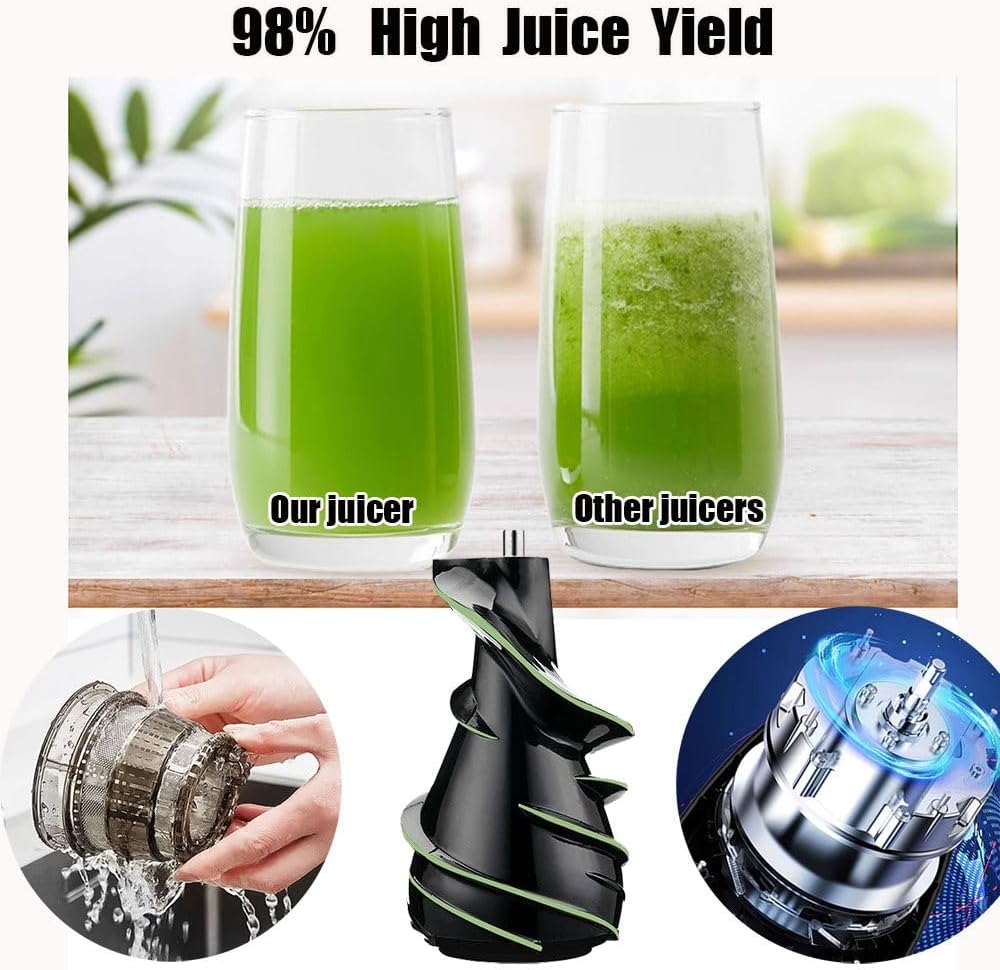 Stainless Steel Juicer Machines, Cold Press Juicer Machines With 3.2' Large Feed Chute, Slow Masticating Juice Extractor For Fruit And Vegetable, High Juice Yield Easy To Clean
