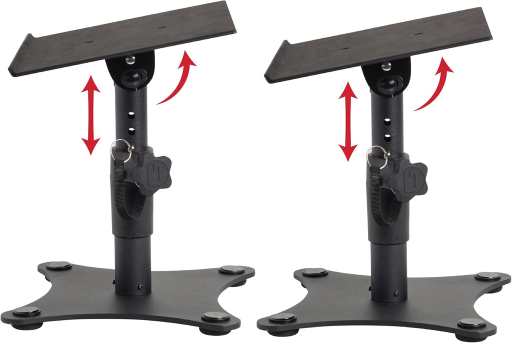 Gator Frameworks Desktop Studio Monitor and Speaker Stands with EVA Foam Padded Surface, Angle Adjustable from 0° to 15° – Set of 2 (GFWSPKSTMNDSK)