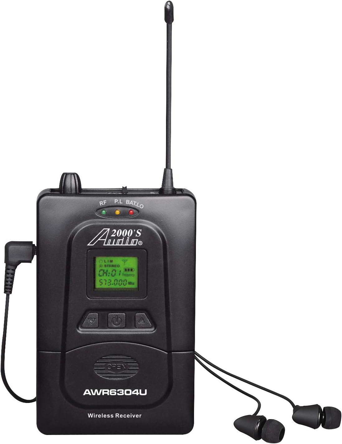 AUDIO 2000'S AWM6308U UHF 100 Selectable Frequency Wireless in-Ear Monitor System with One Wireless Receivers, One Wireless Transmitter, and a PVC Carrying Case