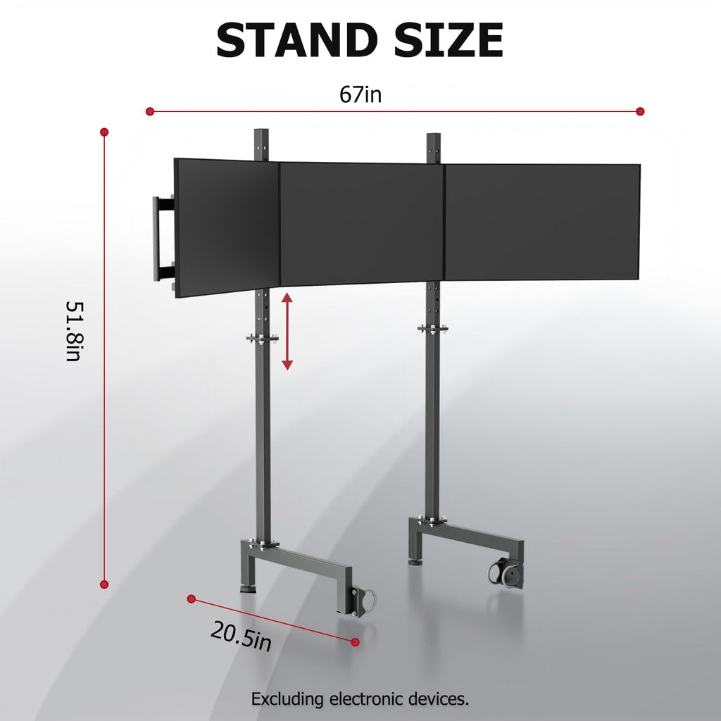 Suppllueer Racing Simulator Triple Monitor Stand Adjustable for 24-32 Inch Screens Triple-Screen Display Stand Compatible with Round Tube Cockpit