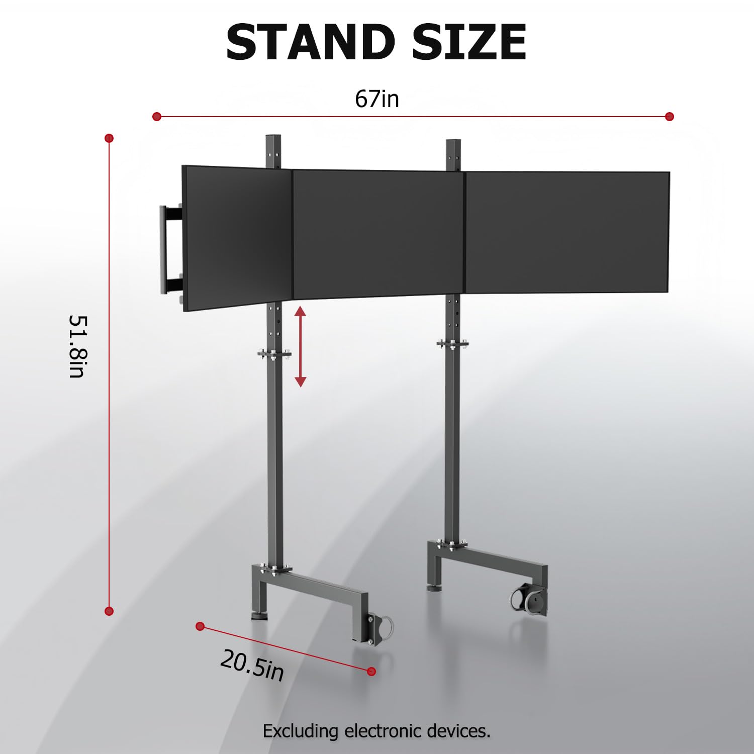 Suppllueer Racing Simulator Triple Monitor Stand Adjustable for 24-32 Inch Screens Triple-Screen Display Stand Compatible with Round Tube Cockpit