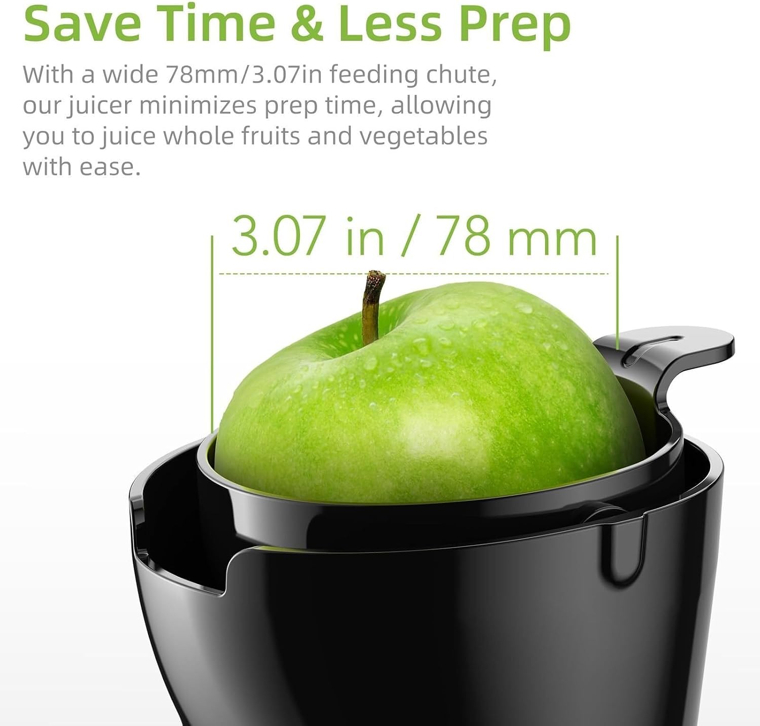 Cold Press Juicer with 78mm Feed Chute, 200W Motor, Slow Masticating Juice Extractor for Whole Fruits & Vegetables, Easy to Clean, Black