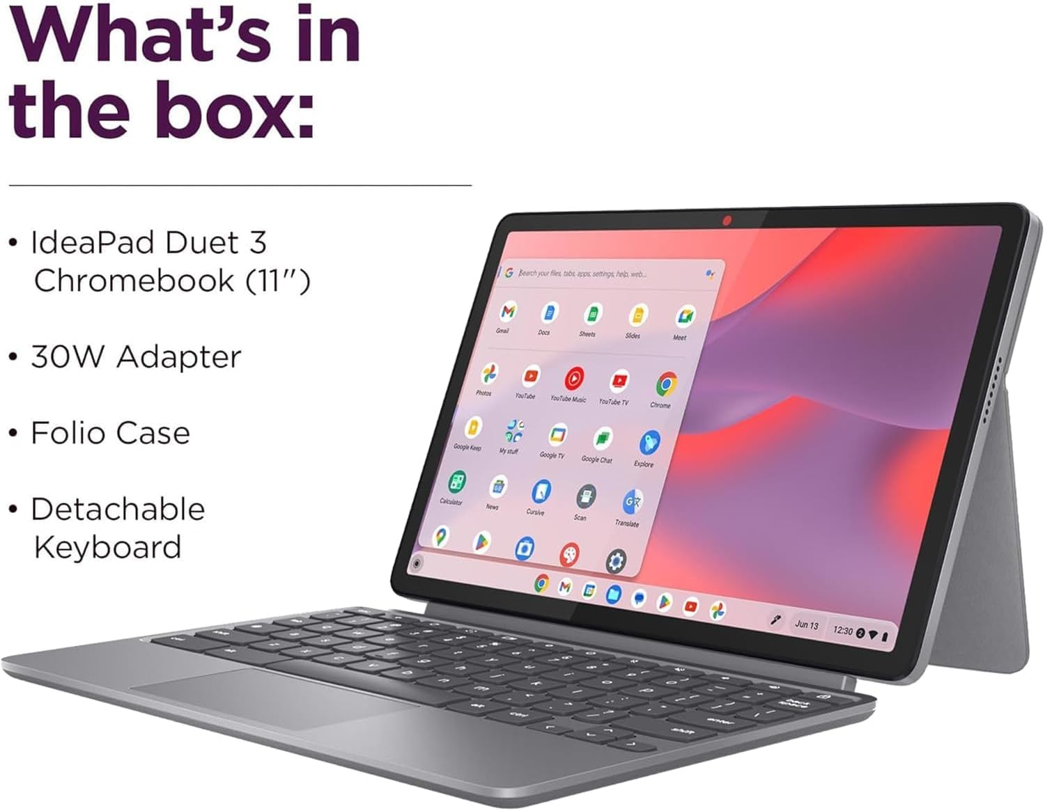 Lenovo Chromebook Duet Gen 9 11' FHD+ 2-in-1 Touchscreen Tablet Laptop (8-Core MediaTek Kompanio 838, 4GB, 128GB Storage (64GB+64GB SD), Detachable Keyboard) 8MP Webcam, IST HUB, Wi-Fi 6, Chrome OS