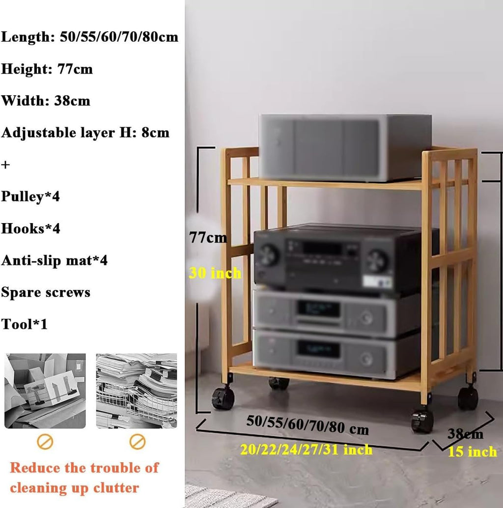 Media Stand 2/3/4/5 Tier Media Component Storage Unit Shelves, Movable Audio Video Tower DVD Cd Record Player Stand Stereo Equipment Cabinet, Turntable Holder for Living,W50Cm2 Tierb