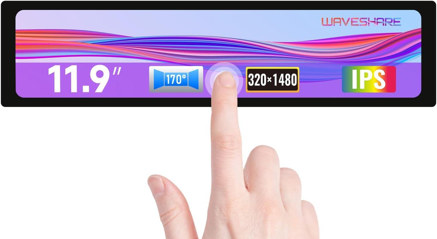 Waveshare 11.9inch Capacitive Touch Screen LCD Compatible with Raspberry Pi 5/4B/3B+/3A+/2B/B+/A+/Zero/Zero W/WH/Zero 2W CM3+/4 320×1480 Resolution HDMI IPS Supports Jetson Nano/Windows