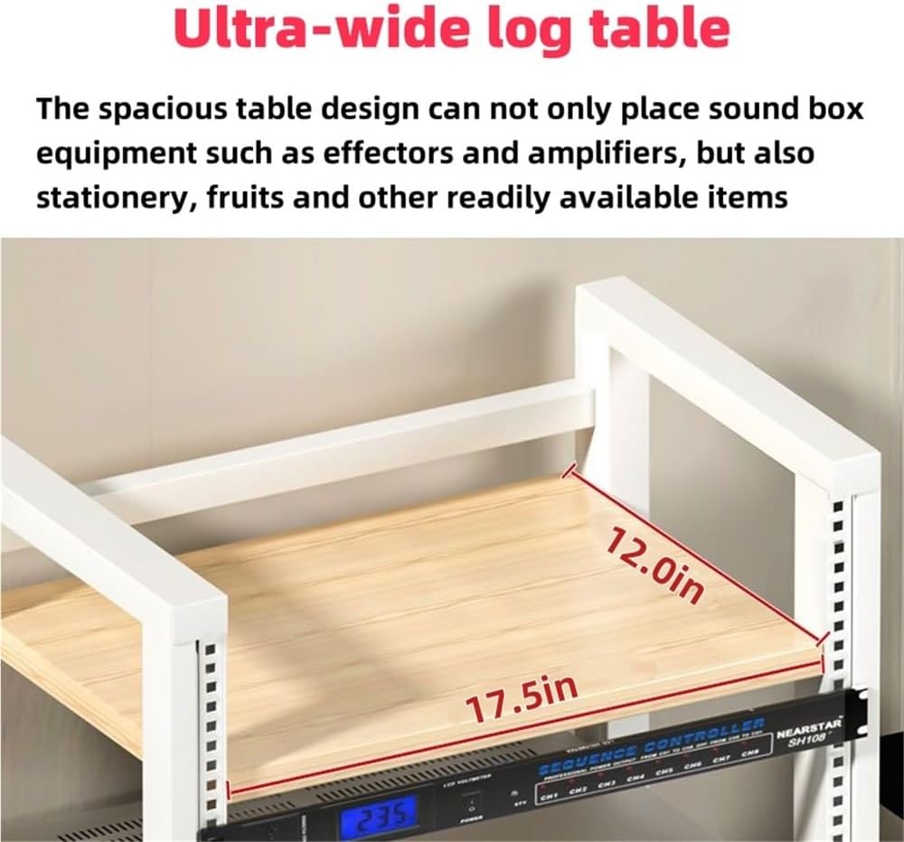 12U/16U/20U Open Frame Server Rack, Multi-Layer Audio Rack with Adjustable Shelves and Wheels, 4 Post AV Rack for Blu-Ray, DVD, Game Consoles, Amplifiers, AV Equipment(Medium)