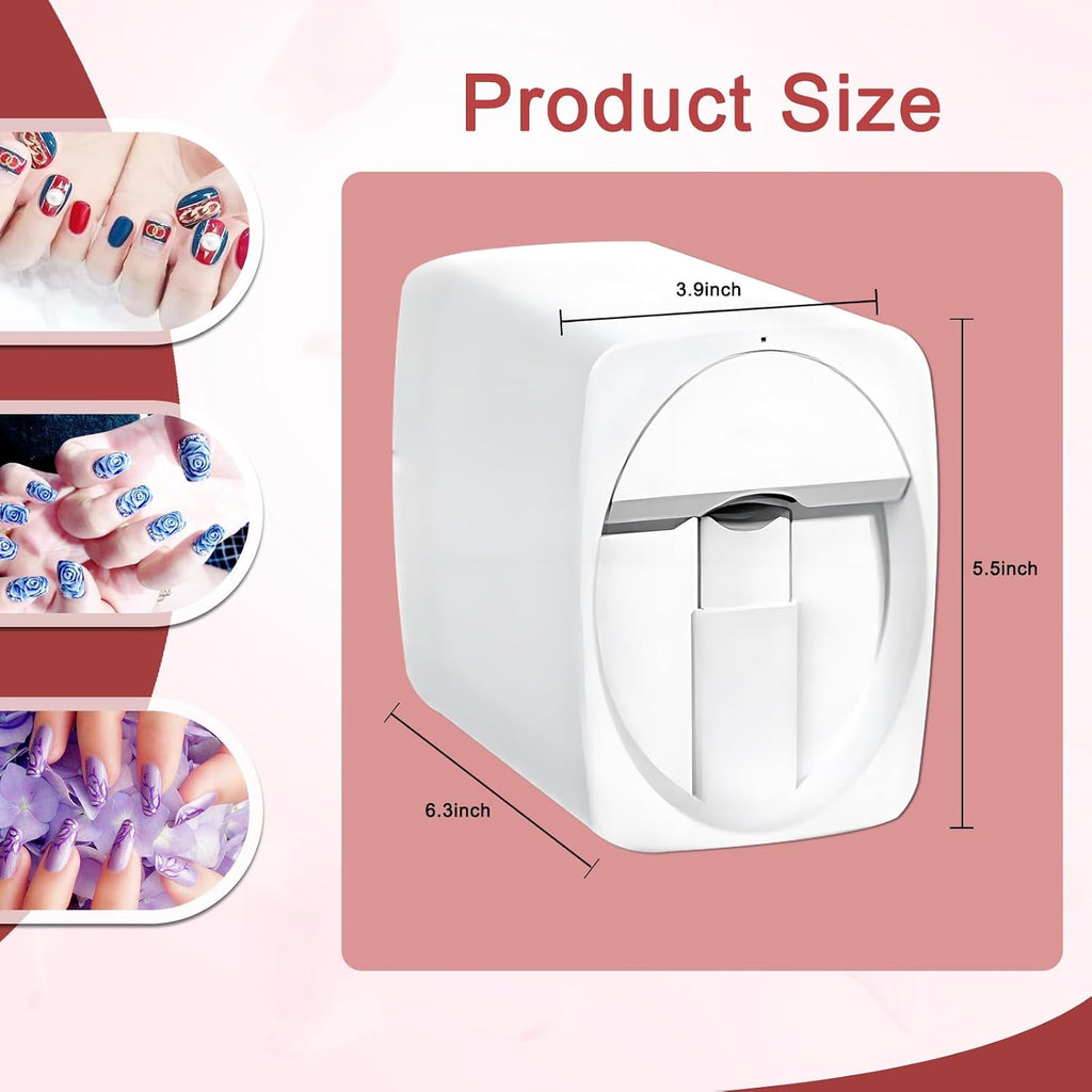 Professional 3D Nail Printer Mini Printer for Nails with 2 Ink Cartridges, Multifunction Portable Mobile Nail Painting Machine for Kid/Nail Studio/Manicurist/Nail Lovers A