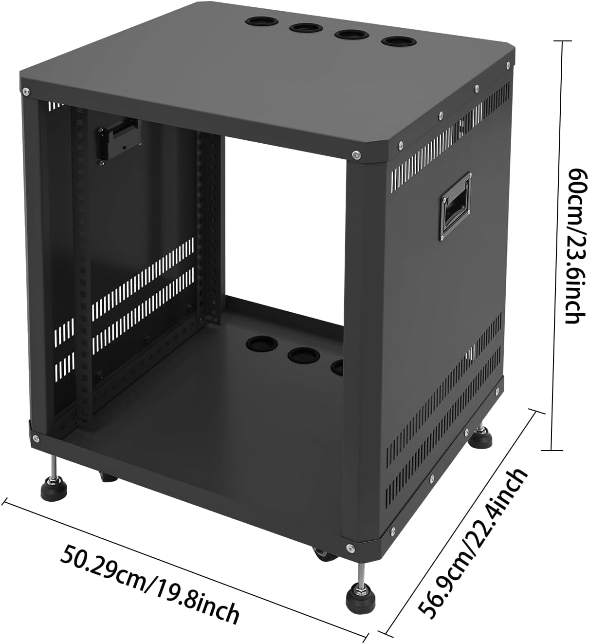 12U Server Rack with Wheels&Leveling Feet, Freestanding Rolling Open Frame IT Network Server Cabinet Rack Shelf for Audio Video Music Recording Computer AV Data & IT Equipment,Black