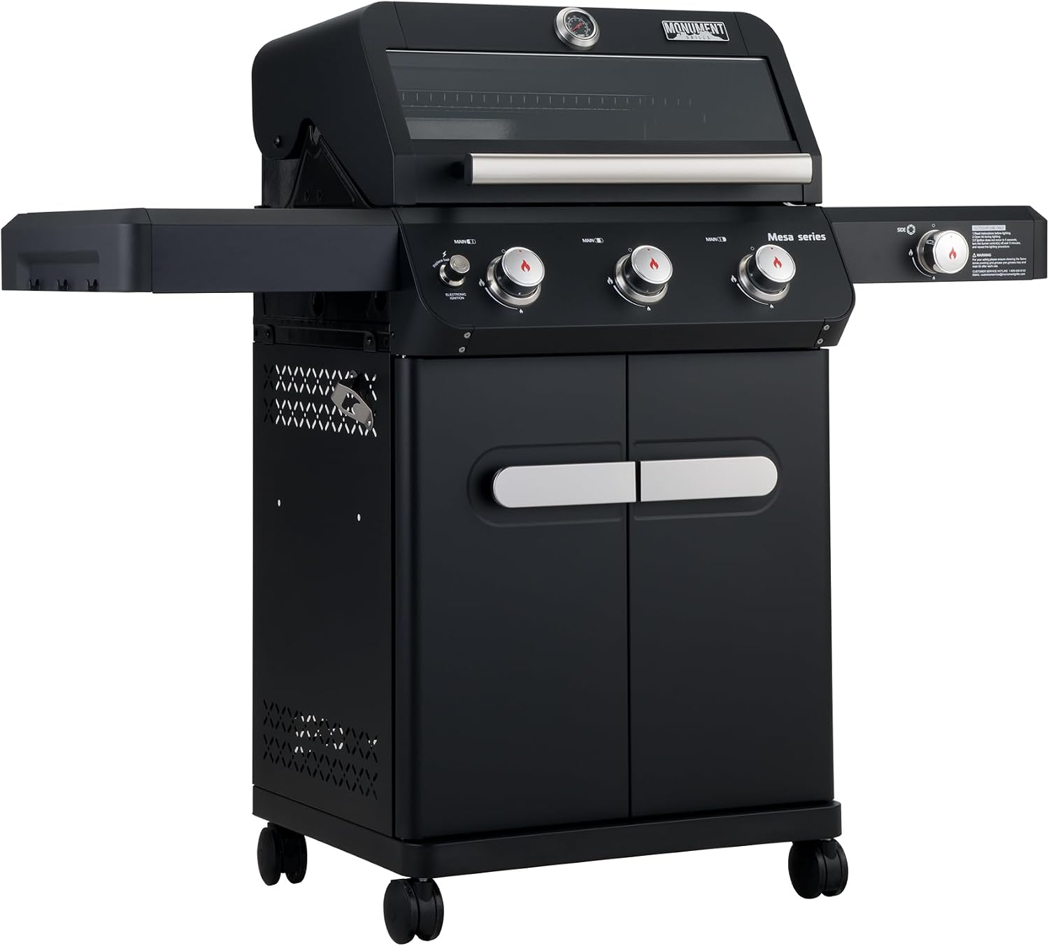 Monument Grills Mesa Series, Outdoor Barbecue Stainless Steel 3 Burner Propane Gas Grill, 48,000 BTU Patio Garden Grill with Side Burner and Knob Controls, Mesa325 with BBQ Cover