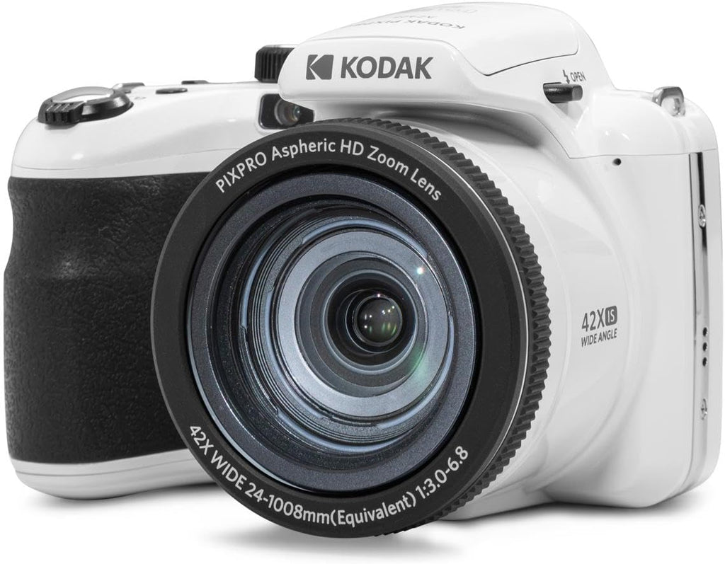 KODAK PIXPRO AZ425-RD 20MP Digital Camera 42X Optical Zoom 24mm Wide Angle 1080P Full HD Video Optical Image Stabilization Li-Ion Battery 3' LCD Vlogging, 32GB SD Card & Camera Bag (White)