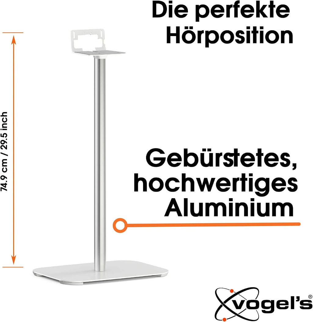 Vogel's Sound 3305 Universal Speaker Floor Stand | Max. 15 lbs (6.5 kg) | Height: 29.5 inch | Also fits Sonos Five & Play:5 | Universal Compatibility | White | 1 Floor Stand