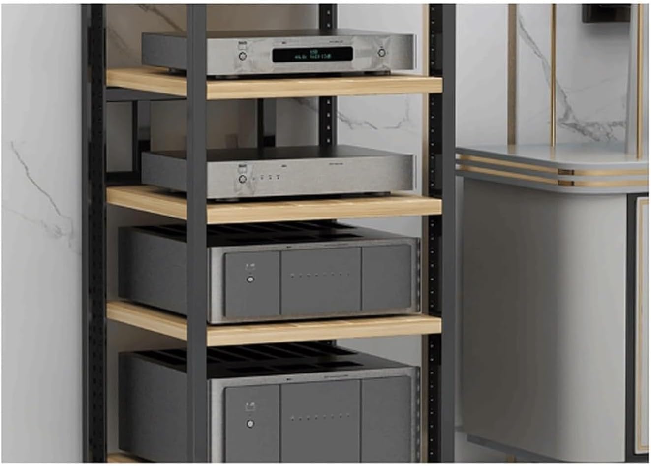 Audio Rack 3/4/5/6 Tier Stereo Rack Audio Equipment Rack Audio Open Rack Cabinet Wooden with Adjustable Shelves AV Stand Waterproof(Nero,3 Tier)