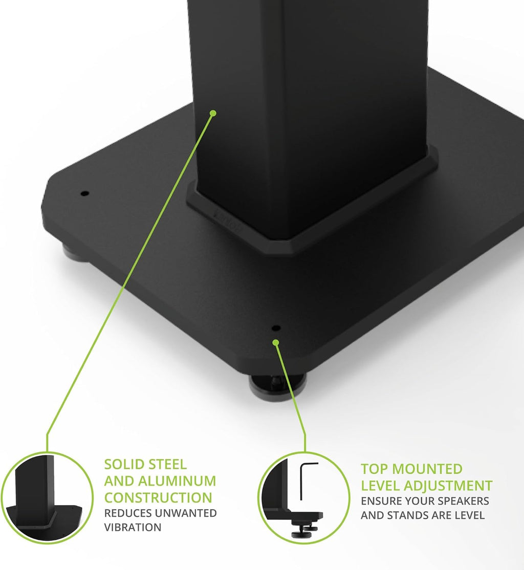Kanto SX30 Universal Fillable Speaker Floor Stands for Bookshelf Speakers | 30' Tall | Adjustable Isolation Feet | Dedicated Cable Channel | Fill Bags & Level Incl. | Pair | Black