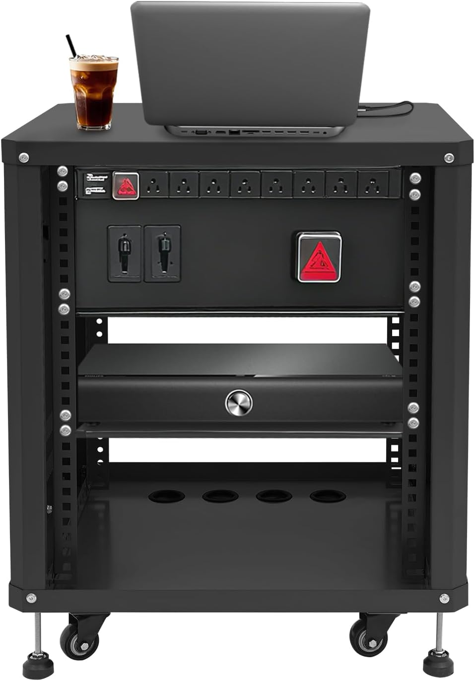 12U Server Rack with Wheels&Leveling Feet, Freestanding Rolling Open Frame IT Network Server Cabinet Rack Shelf for Audio Video Music Recording Computer AV Data & IT Equipment,Black