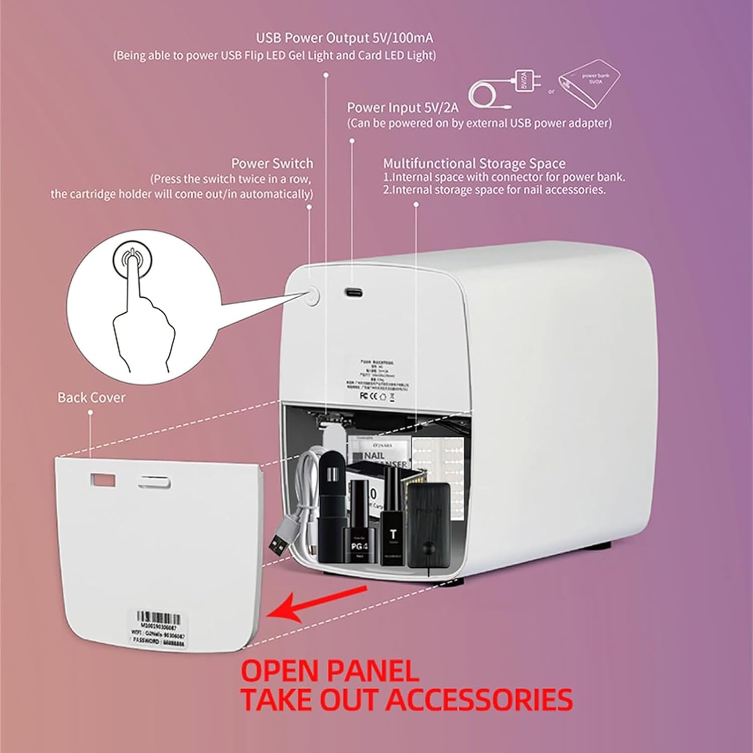 Nail Art Printer, 3D Smart Automatic Nail Printer Machine, Support WiFi/DIY/USB, Multifunction Portable Mobile Nail Painting Machine for Kid/Nail Studio/Manicurist/Nail Lovers