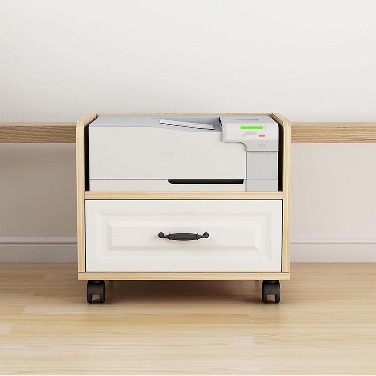 Printer Table Printer Stand, Under Desk Mobile Printer Table with Storage Drawer, Home Office Wood Work Cart with Wheels, for Mini 3D Printer Printer Shelf,One Color-L43xW40xH46.5cm