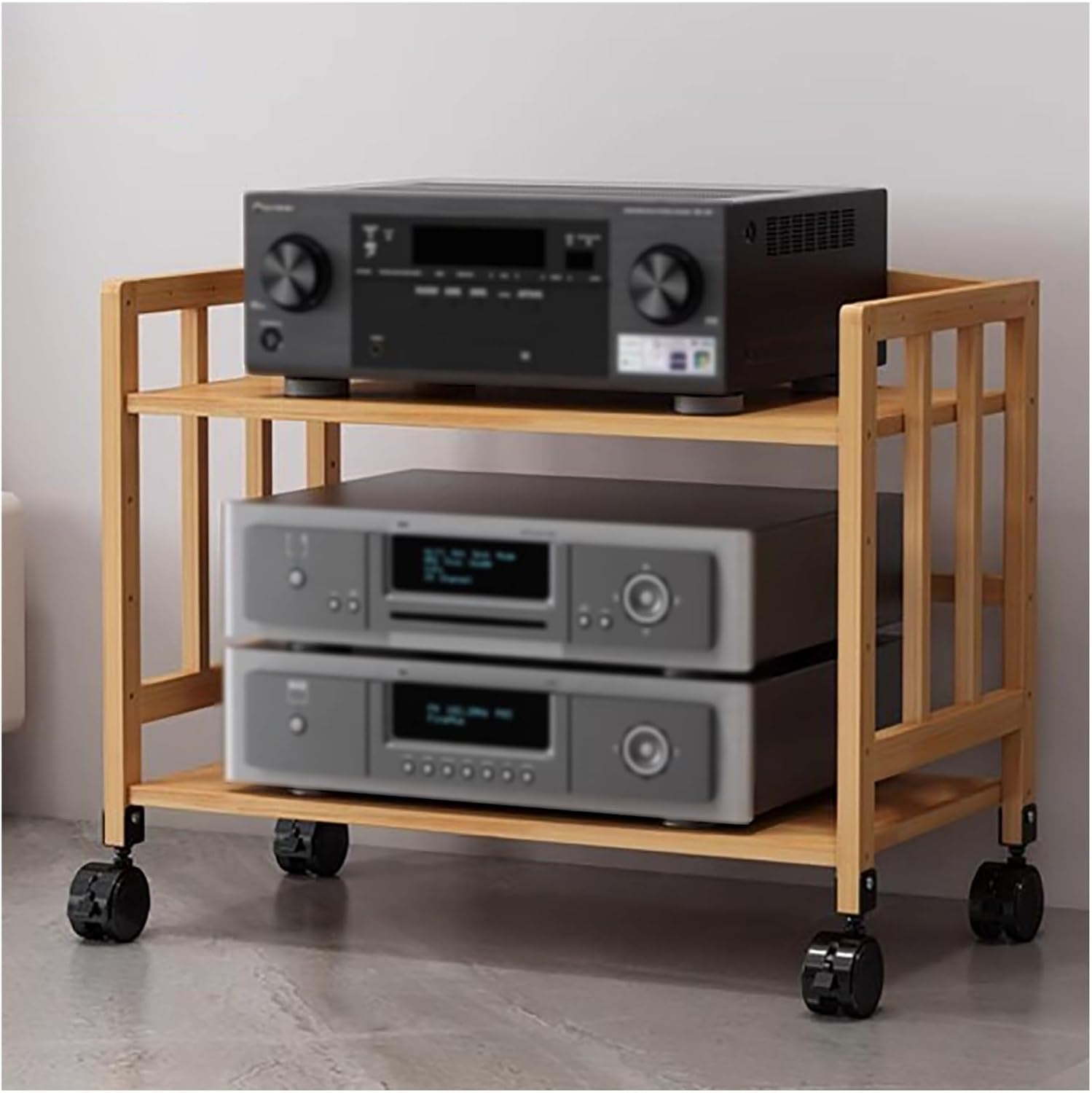 Media Stand 2/3/4/5 Tier Media Component Storage Unit Shelves, Movable Audio Video Tower DVD Cd Record Player Stand Stereo Equipment Cabinet, Turntable Holder for Living,W50Cm2 Tiera