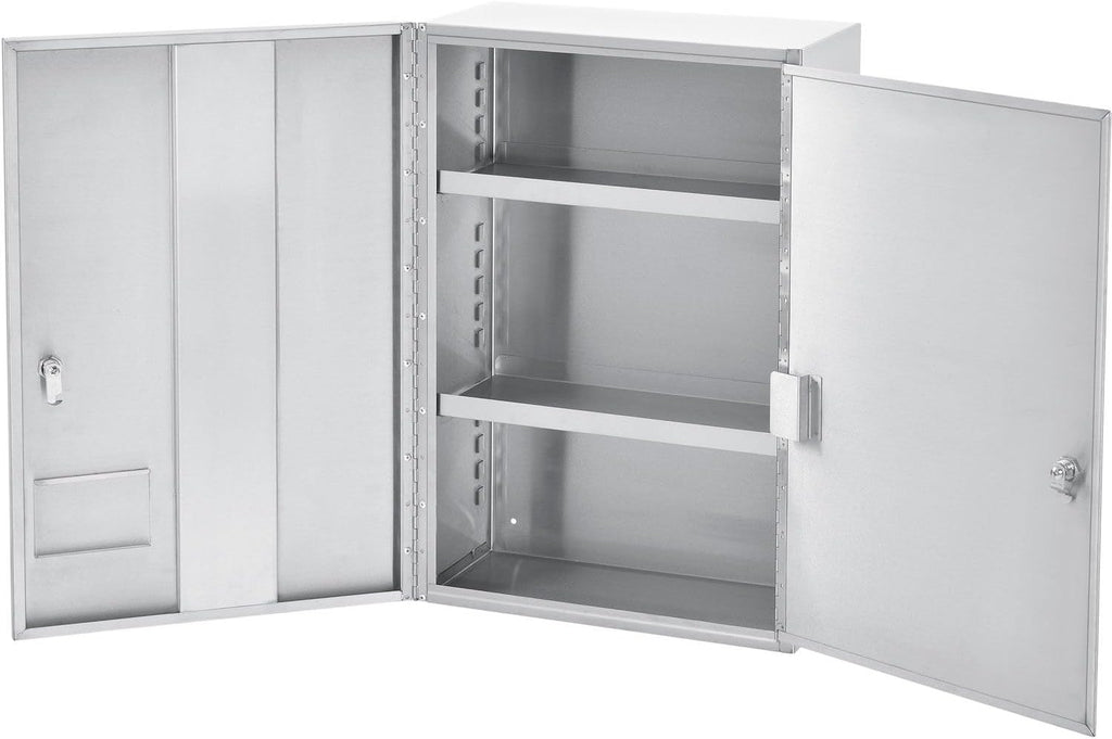 Global Industrial Stainless Steel Narcotics Cabinet, Double Door/Double Lock, 16' W x 8' D x 24' H, for Doctor's Offices, Patient Rooms, Hospitals, Laboratories and More