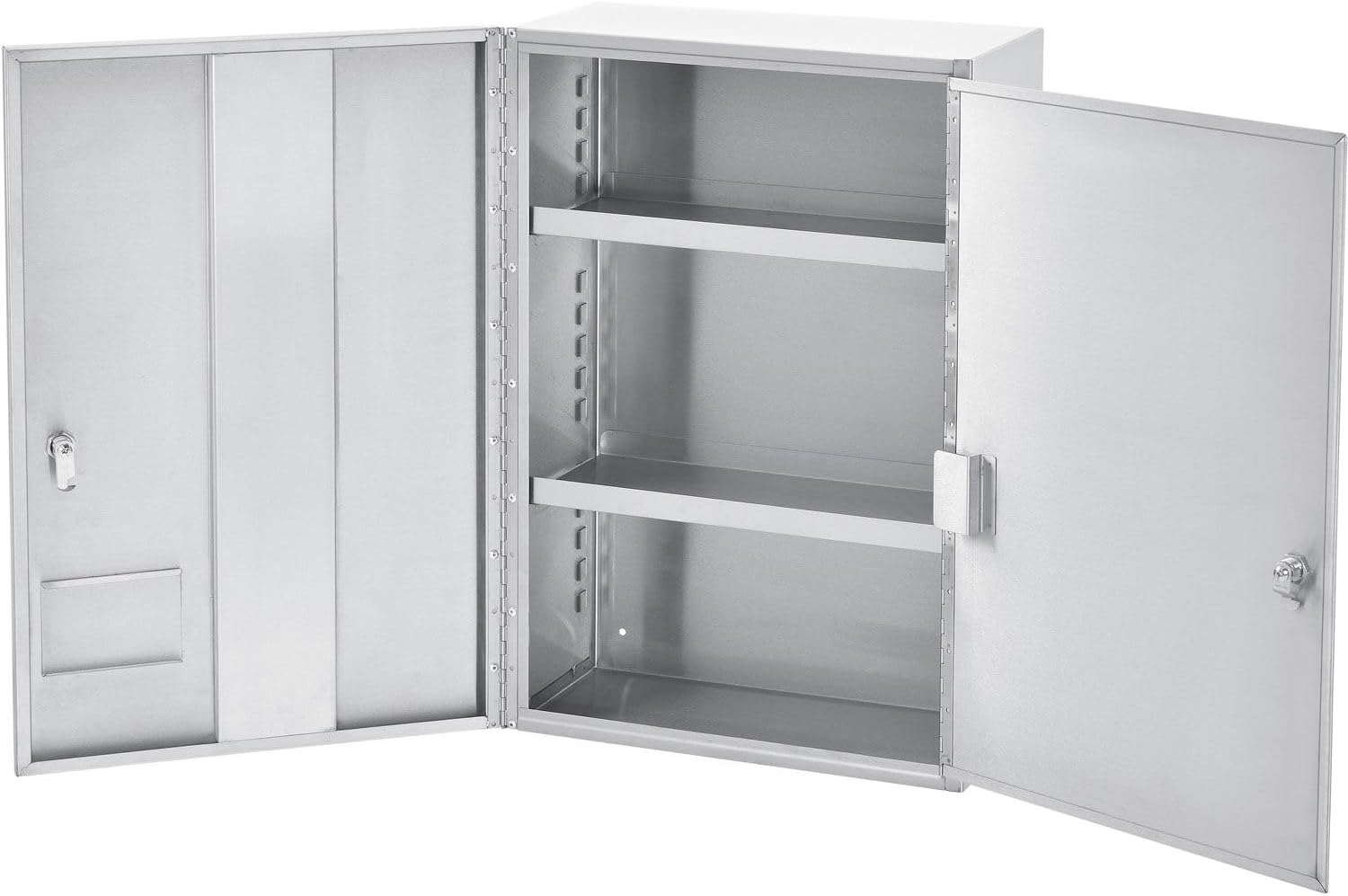 Global Industrial Stainless Steel Narcotics Cabinet, Double Door/Double Lock, 16' W x 8' D x 24' H, for Doctor's Offices, Patient Rooms, Hospitals, Laboratories and More