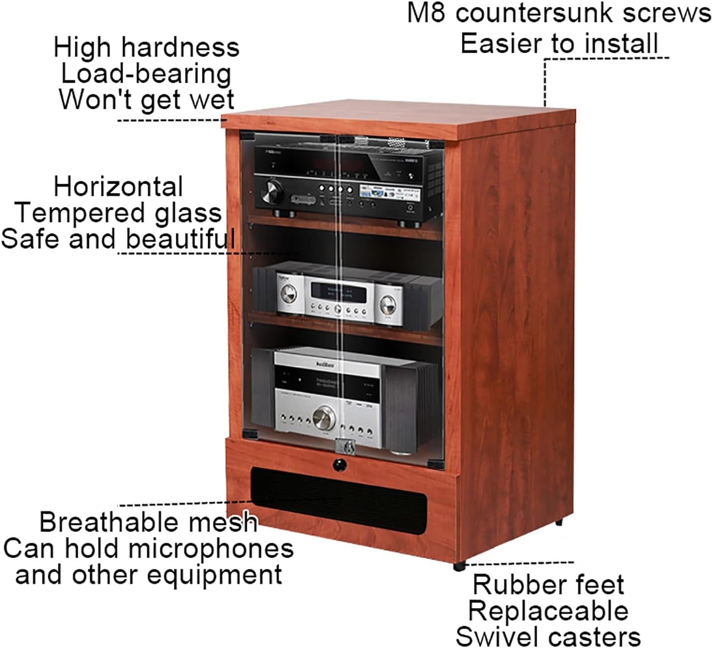 Modern Wooden Media Cabinet, 3-Shelf Audio Rack Tower, Brown Record Player Stand for Stereo Equipment & Gaming Consoles, 55x50x66cm, Stylish Home Storage Solution