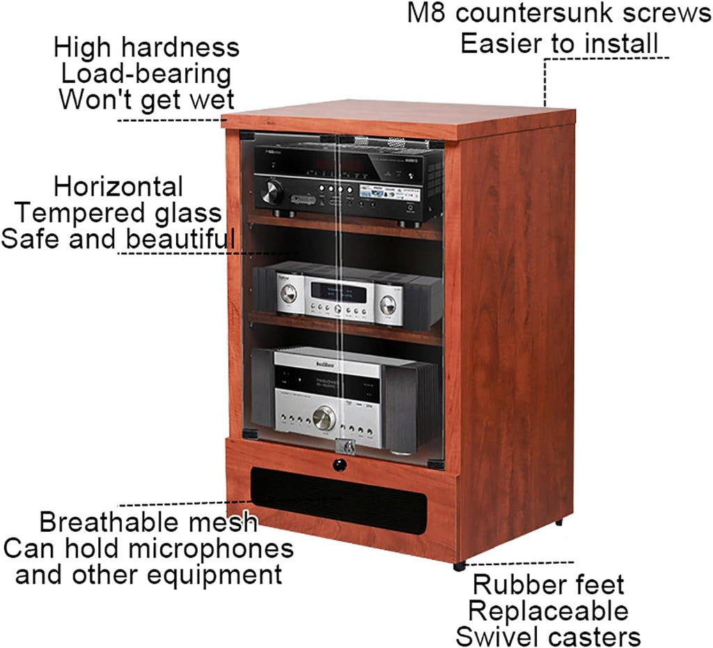 Wooden Media Cabinet & Stereo Stand - Stylish Record Player Shelf Audio Rack Tower (57x55x90cm) - Perfect for Home Theater & Vinyl Collection Storage