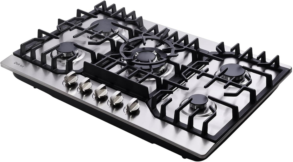 30 Inch Gas Cooktop, Stainless Steel Built-in 5 Burners Stovetop Dual Fuel Gas Hob NG/LPG Convertible Gas Cooktop DK5712