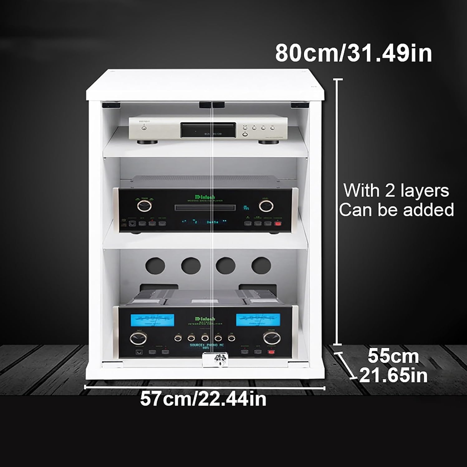 Stylish Wooden Media Cabinet - Versatile Audio Rack Tower & Record Player Stand, Perfect Stereo Storage Solution for Home Entertainment (57.1x55.1x80cm)