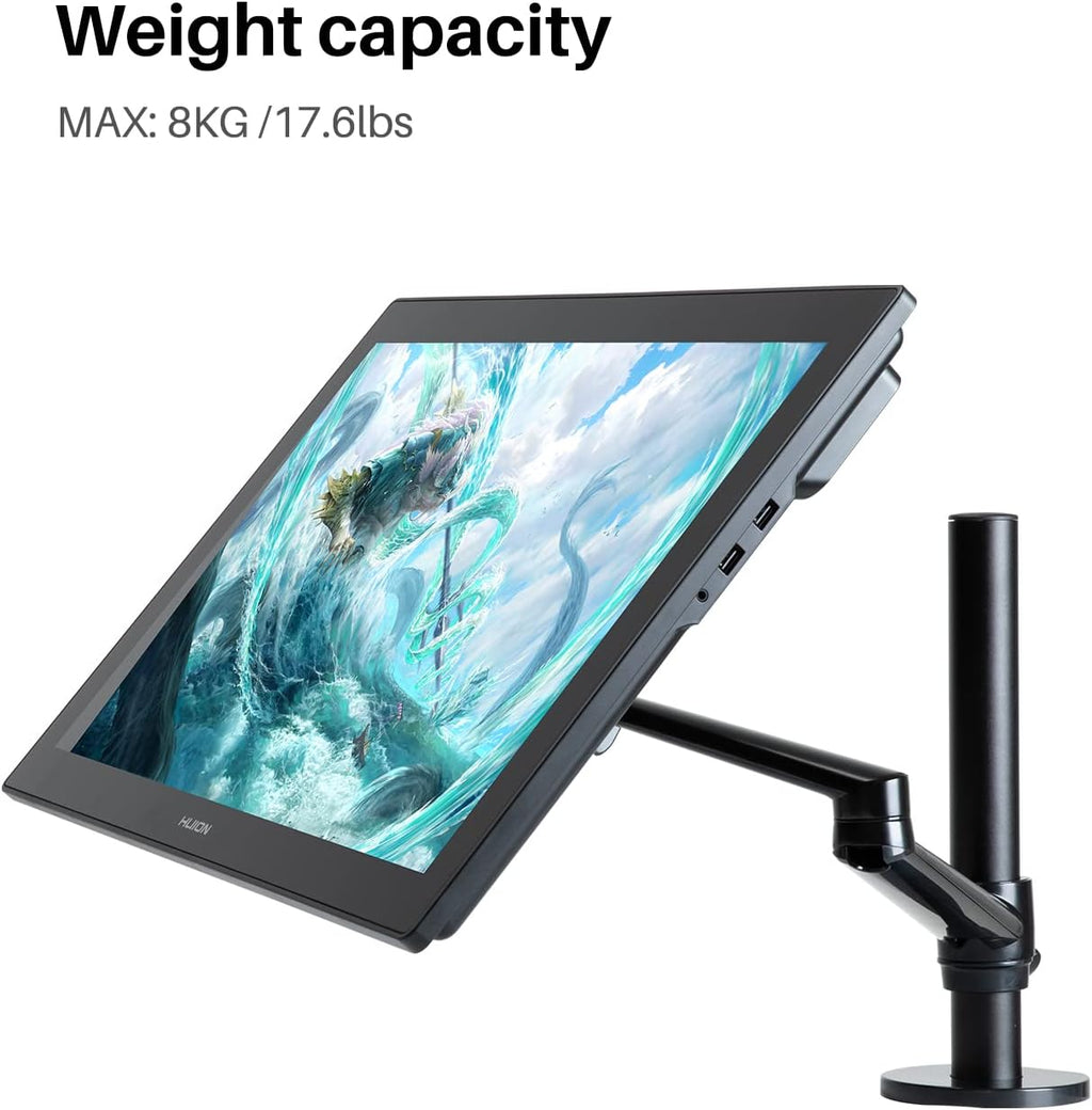 HUION Single Monitor Arm, VESA Desk Monitor Mount – for Monitors Up to 32 Inches and 17.6 lbs, Heavy Duty Fully Adjustable Stand, Computer Monitor Arms with Clamp/Grommet Mounting Base