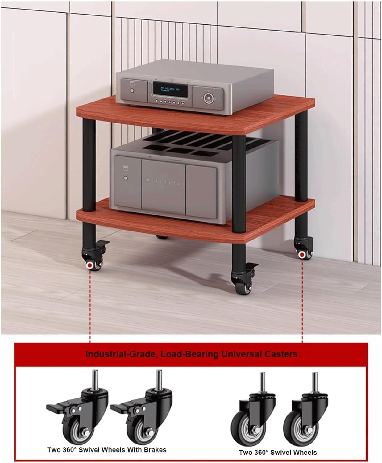 Audio Rack with Wheels Stereo Rack Audio Equipment Rack Audio Open Stereo Shelf Wooden Movable HiFi Rack Audio-Video Shelving Practical(Wei�,4 Tier)