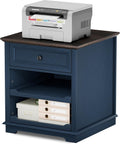 REDAYFUR Lateral File Cabinet 3 Drawer File Cabinet with Charging Station, Printer Stand with Open Adjustable Storage Shelves, Lateral Filing Cabinet for Home Office, Blue