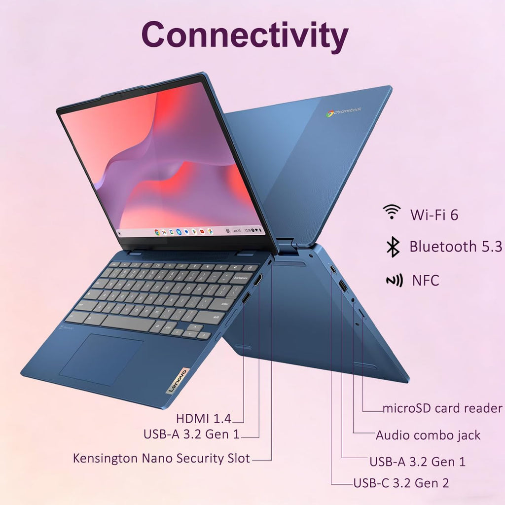 Lenovo IdeaPad Flex 3i Chromebook 2-in-1 Laptop (12.2' FHD+ Touchscreen, Intel N100, 4GB DDR5, 128GB Storage (64GB eMMC + 64GB SD Card)), Home, Student, Education, Long Battery Life, NFC, Chrome OS