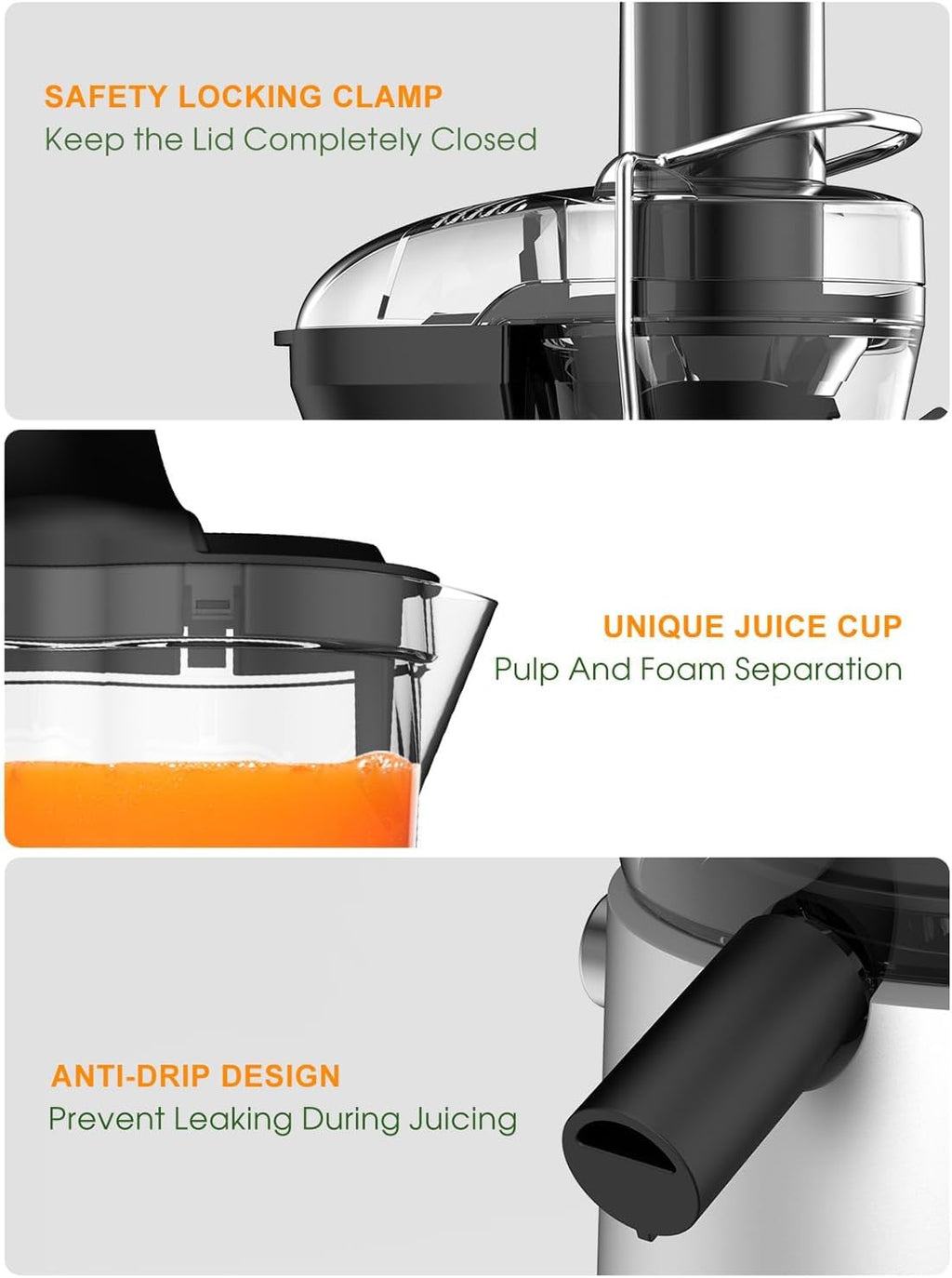 Juicer Machine, 1200W Juicer with 3' Feed Chute for Whole Fruits and Veg, Dual Speeds Centrifugal Juice Extractor, High Juice Yield, Full Copper Motor, Easy to Clean, BPA Free, JE2106