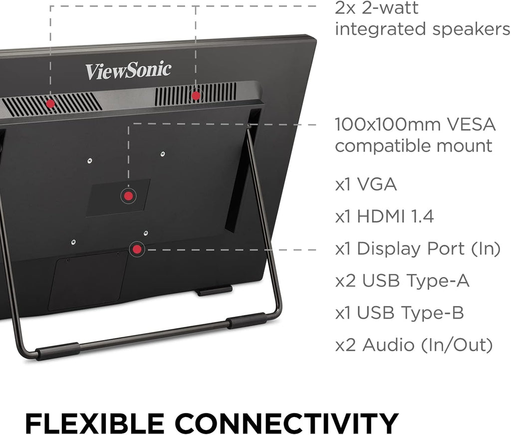 ViewSonic TD2465 24 Inch 1080p Touch Screen Monitor, 10-Point Multi-Touch for Industrial and Retail Environments, Glove-Friendly Interaction, Advanced Ergonomics, HDMI, USB