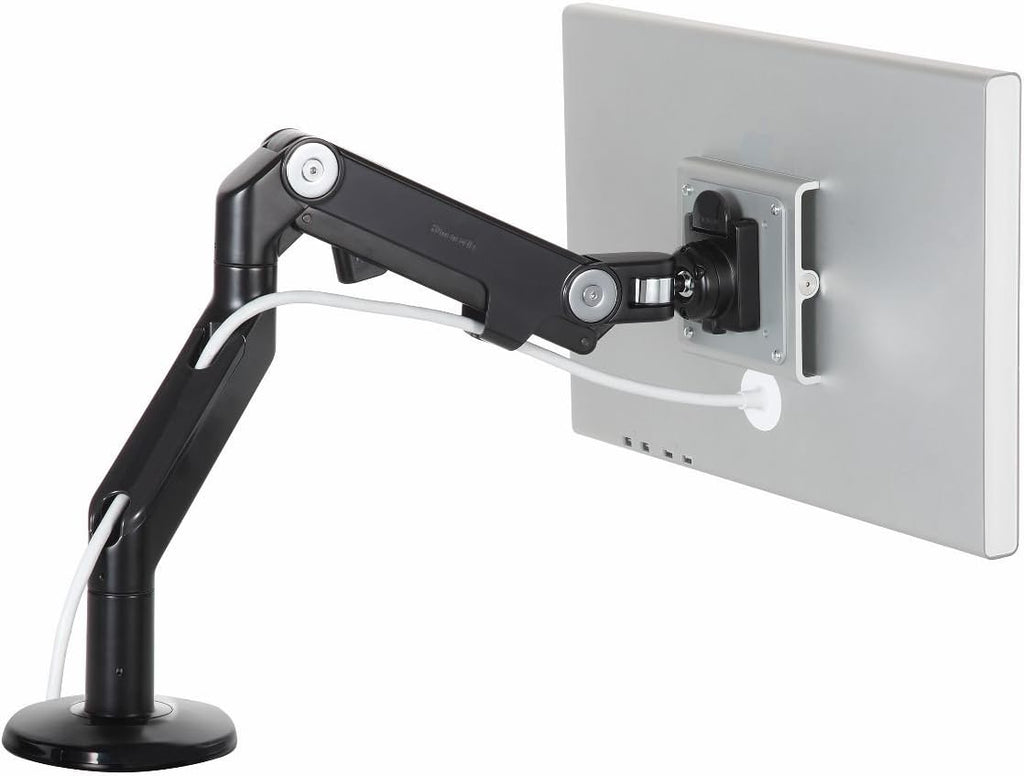 Humanscale M8 Adjustable Articulating Monitor Arm - Two Piece Clamp On Mount with Base - Black with Black Trim