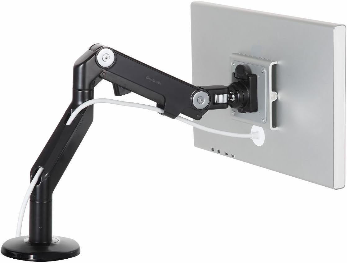 Humanscale M8 Adjustable Articulating Monitor Arm - Two Piece Clamp On Mount with Base - Black with Black Trim