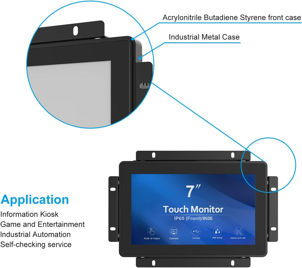 GreenTouch 7 Inch Open Frame 1024x600 HDMI PCAP Touch Monitors for Consumer, Retail POS, and Hospitality Markets
