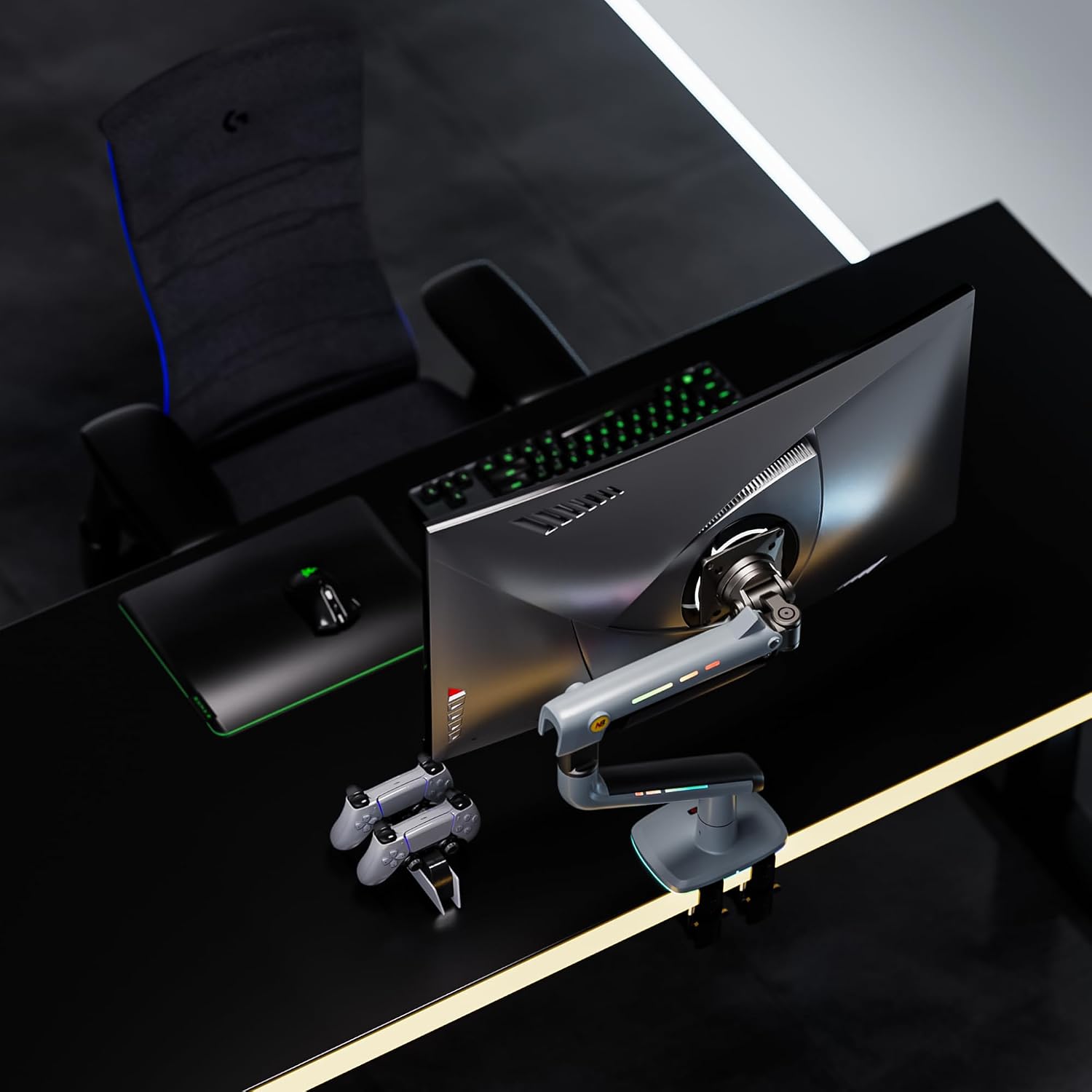 NB Gaming Monitor Arm or for 32 to 60 Inches Screen, Load up to 20 kg, VESA 75/100, RGB-Light, Heavy Duty, Multi Angle Adjustable, Premium Aluminum, Lake Blue