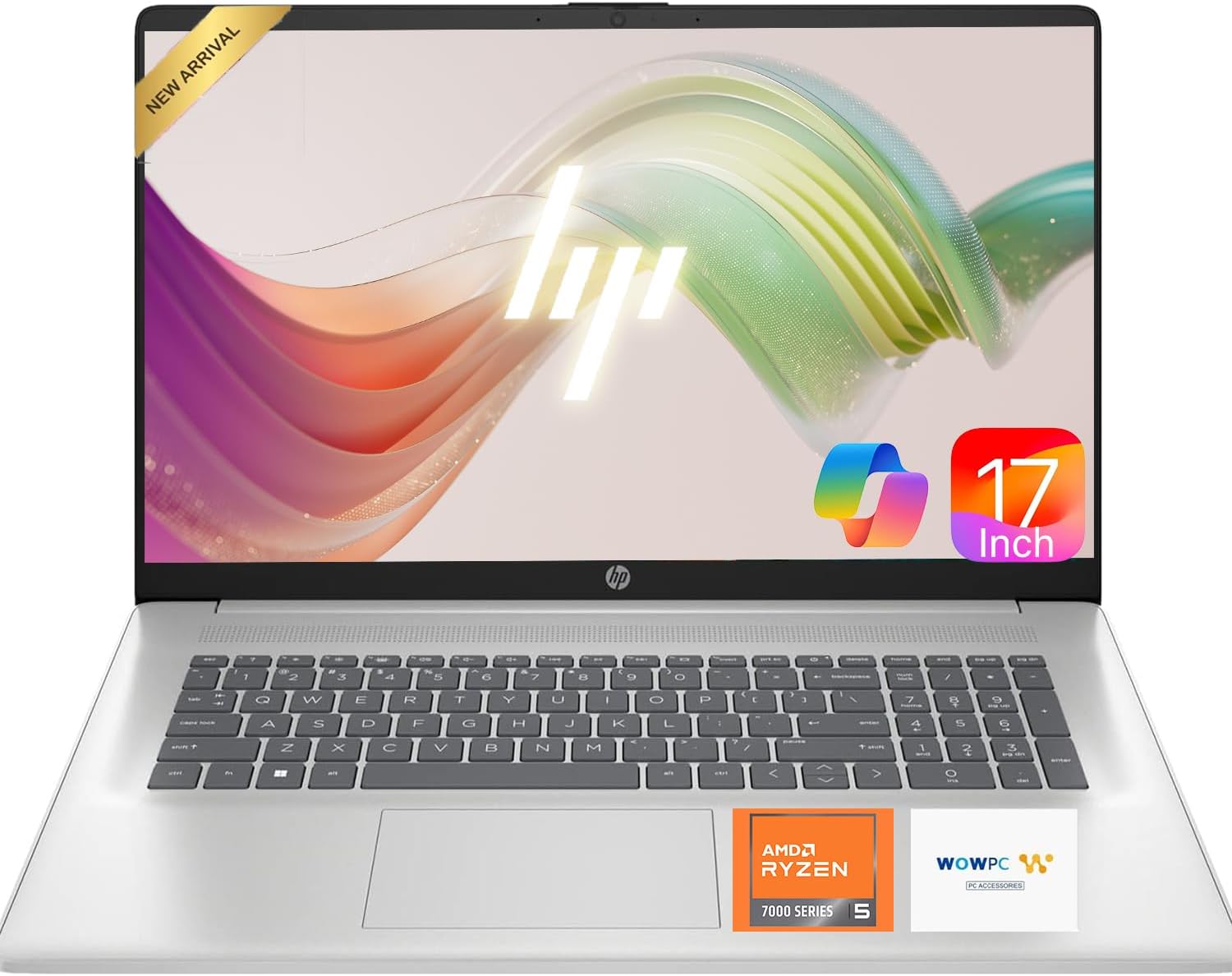 HP 17.3' FHD Business Laptop | 2025/2026 Model | AMD Ryzen 5 7000 Series (Outperforms i7-1355U) | 16GB RAM | 1TB SSD | USB-C & HDMI | Wi-Fi 6 | Windows 11 + Copilot | Includes WOWPC USB