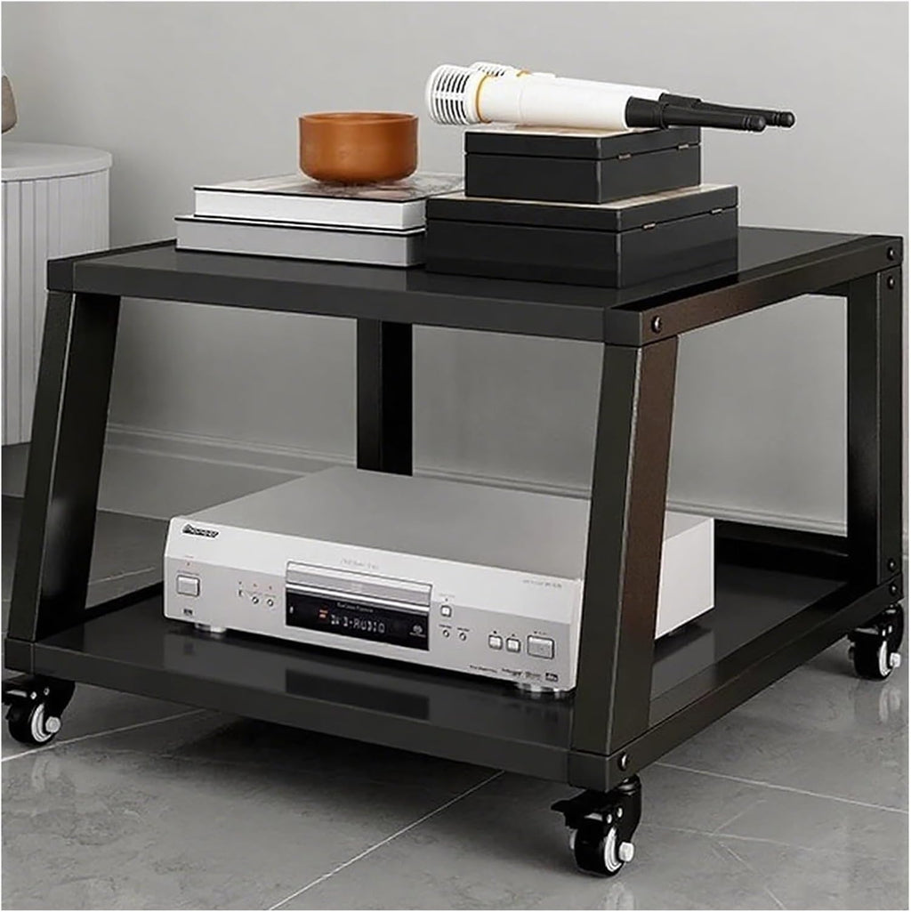 Audio-Video Media Stand HiFi Rack System with Wheels, 2 3 4 5 Shelf Floor-Standing Stereo Component Stand Electronics Equipment Shelf, Living Room Movable Audio Stands and Racks, Black-2 Layer