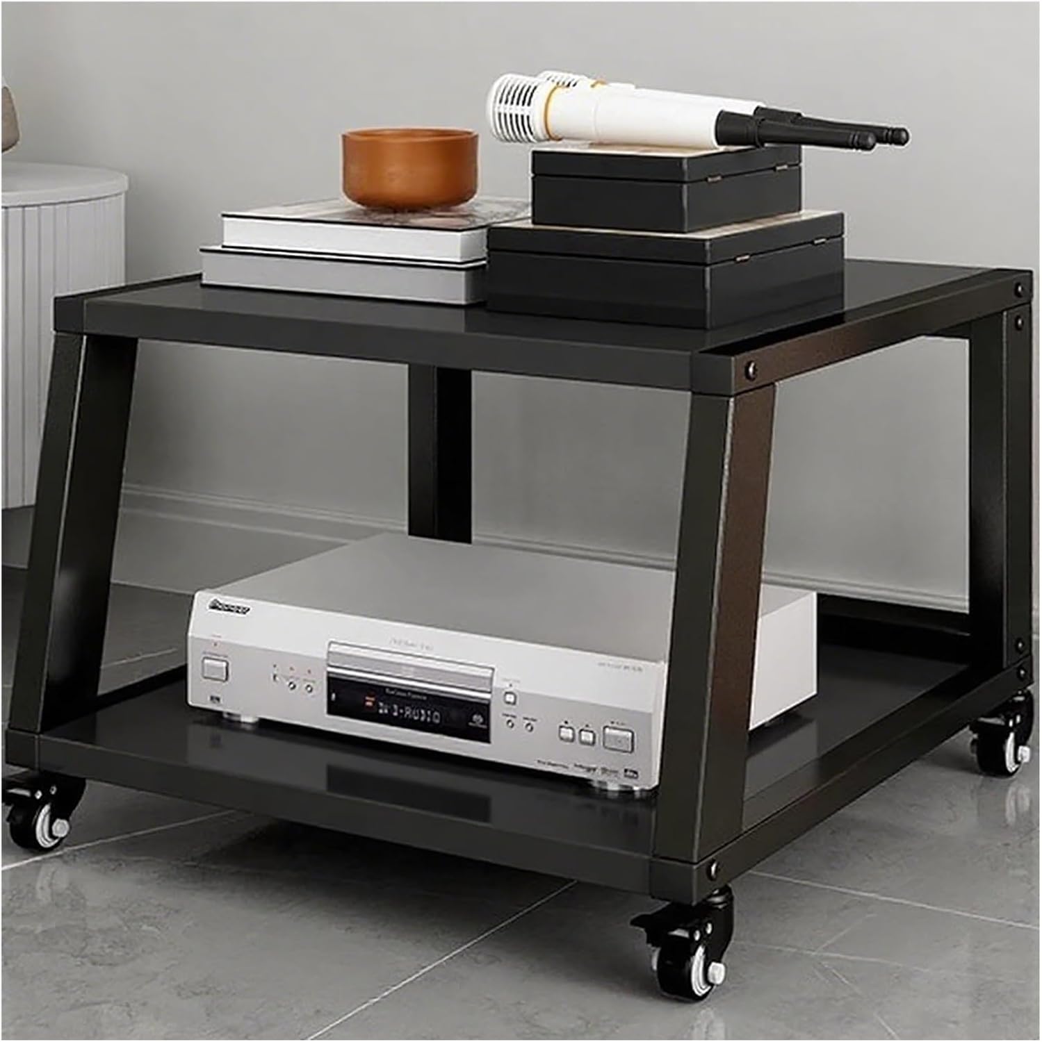 Audio-Video Media Stand HiFi Rack System with Wheels, 2 3 4 5 Shelf Floor-Standing Stereo Component Stand Electronics Equipment Shelf, Living Room Movable Audio Stands and Racks, Black-2 Layer