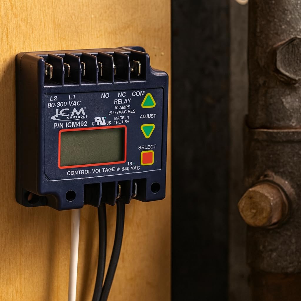 ICM Controls ICM492 Single Phase Voltage Monitor – 80-300 VAC, LCD Display, 5-Fault Memory, Over/Under Voltage & Diagnostics Protection